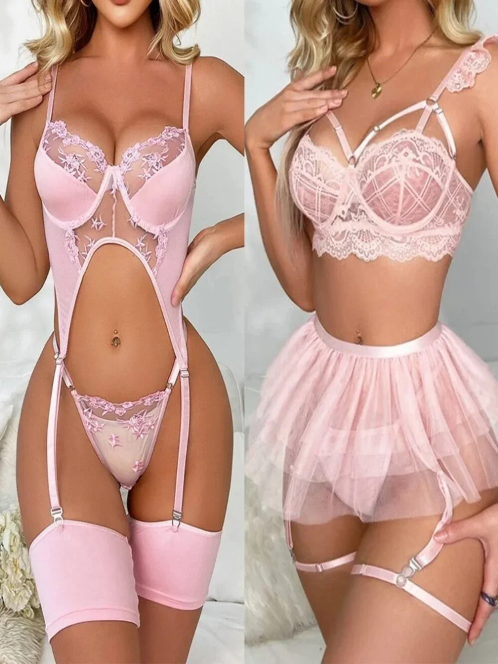 Women's Sexy Lingerie Lace Babydoll Bra Thong Set Sleepwear Underwear Nightwear